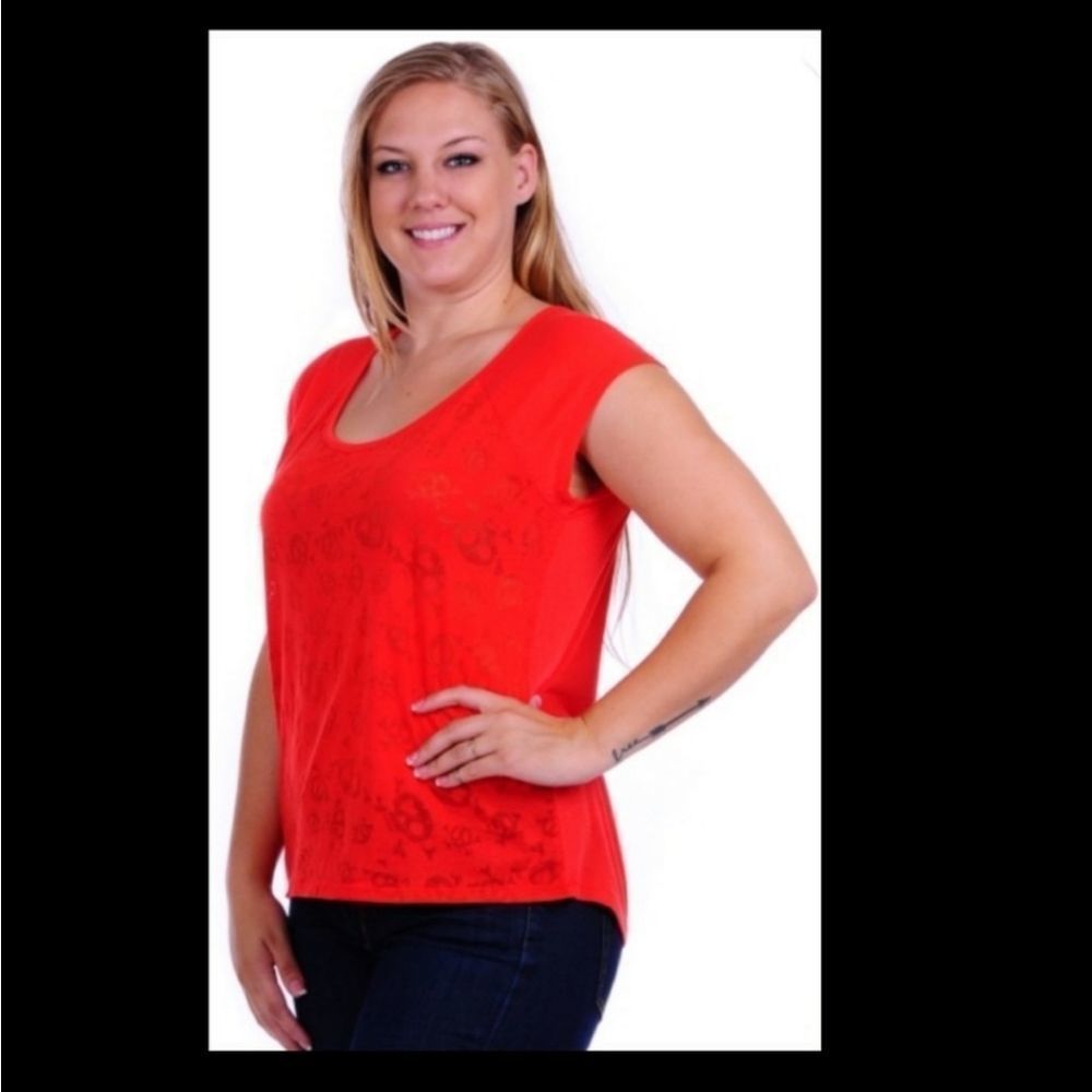 Skull Top Plus Size Tee Red Hot NEW Goth Rocker Biker Gothic Burnout Tee